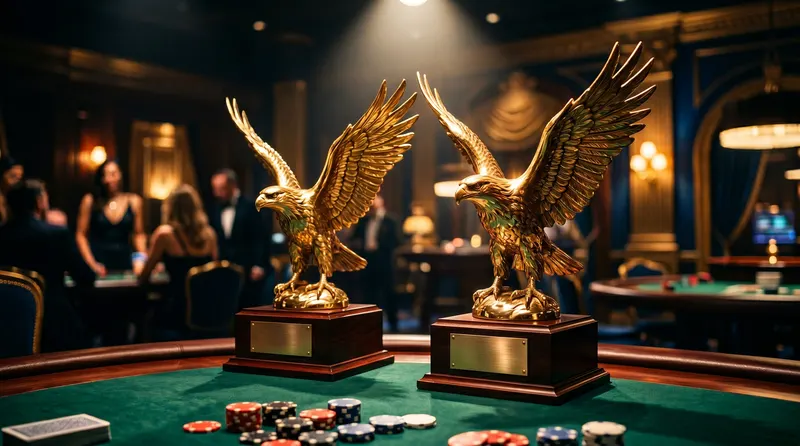 Two golden eagle trophies